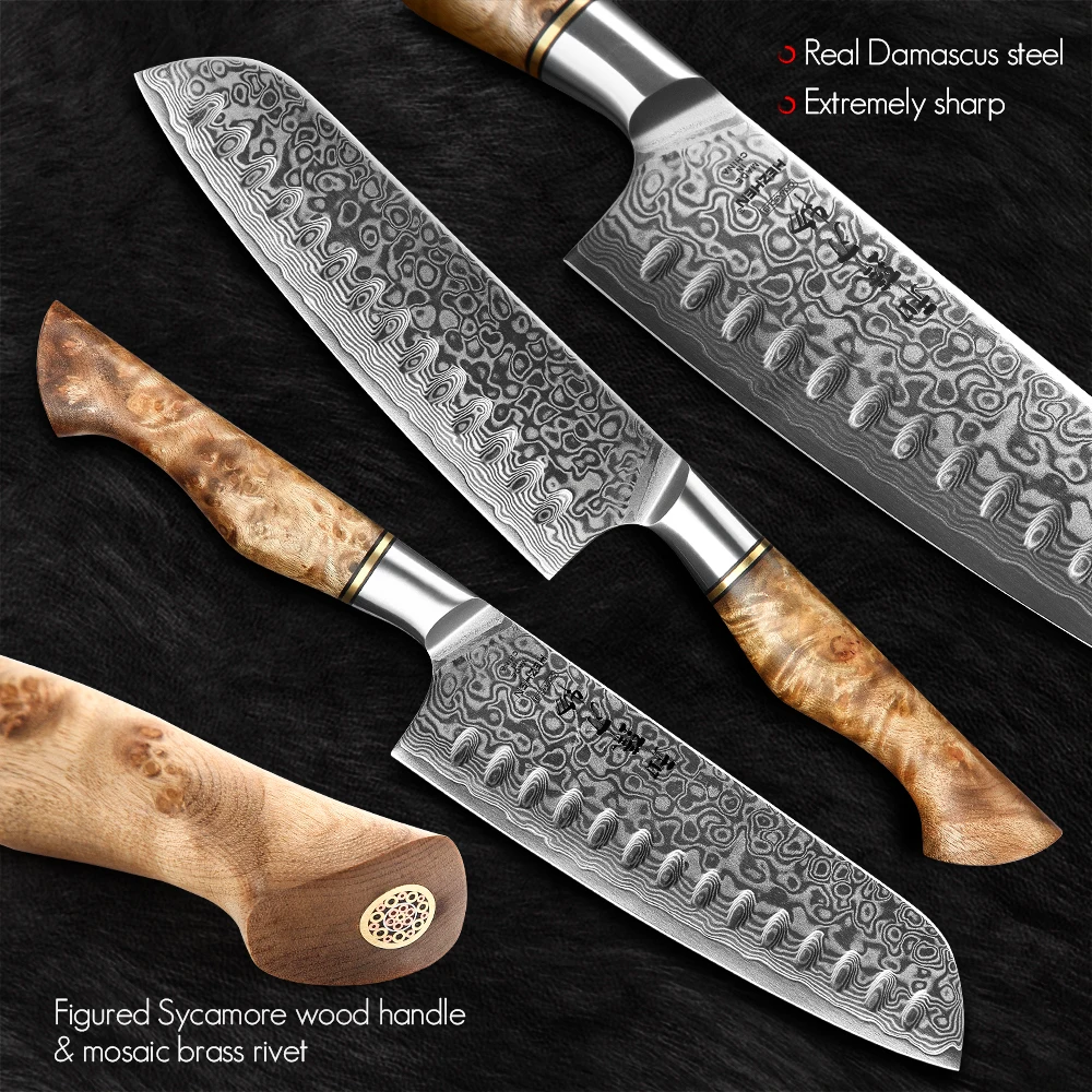 Hezhen 1-3pc conjunto de facas série mestre 67 camada aço damasco faca chef cozinha santoku utilitário ferramentas afiadas caixa presente embalagem - Imagem 3