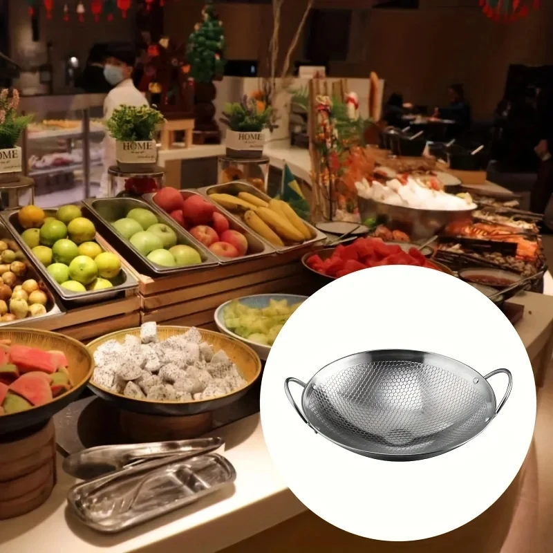 Frigideira de favo de mel de aço inoxidável, 29cm/11 polegadas, antiaderente com alça, resistente a arranhões, cozinhar macarrão, bife, mingau, ramen, 1 peça - Imagem 3