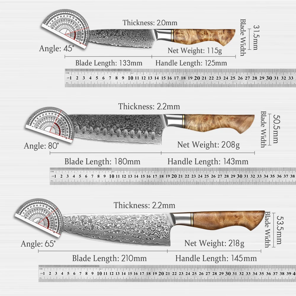 Hezhen 1-3pc conjunto de facas série mestre 67 camada aço damasco faca chef cozinha santoku utilitário ferramentas afiadas caixa presente embalagem - Imagem 6
