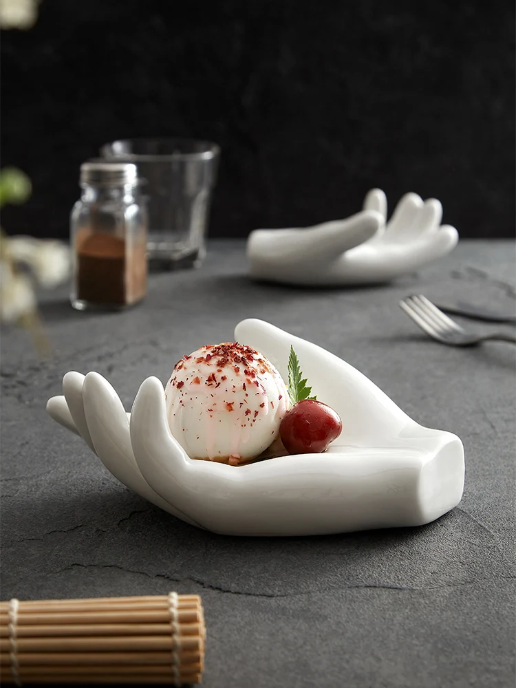 Pratos cerâmicos brancos criativos em forma de mão, pratos chineses em formato especial para hotel, clube especial, restaurante de alta qualidade, sobremesa, utensílios de mesa - Imagem 5