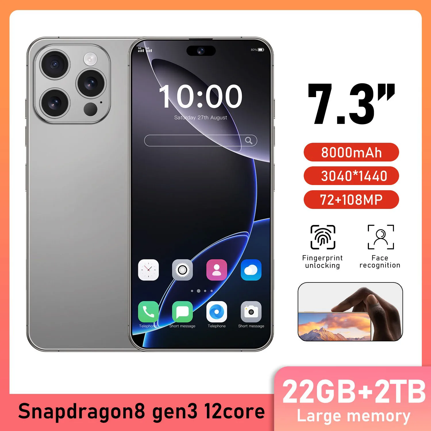 A capa do telefone é usada para a nova edição global 7.3HD Original Smart Dual Card 7800mAh Bateria Facial