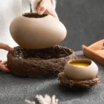 Tigela de ovo cozida no vapor, tigela de sobremesa, avestruz, formato de ovo, cerâmica, iogurte, utensílios de mesa especiais para restaurante