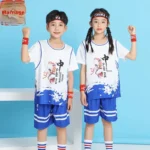 Conjunto de uniforme de basquete infantil, roupas esportivas de manga curta para estudantes do jardim de infância e da escola primária