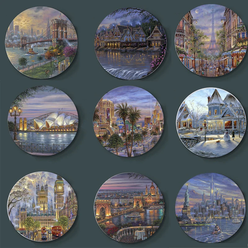 High-end cerâmica robert finale pintura placa de arte decoração para casa restaurante barra de fundo parede pendurado placa buliding decoração prato - Imagem 2