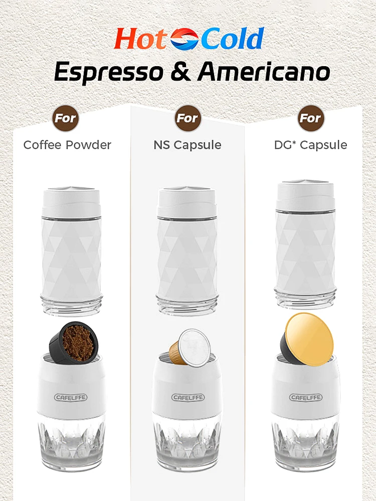 Cafelffe 3 em 1 máquina de café portátil água quente/fria manual máquina de café expresso para cápsula e imprensa mão moída brewer caminhadas viagem - Imagem 2