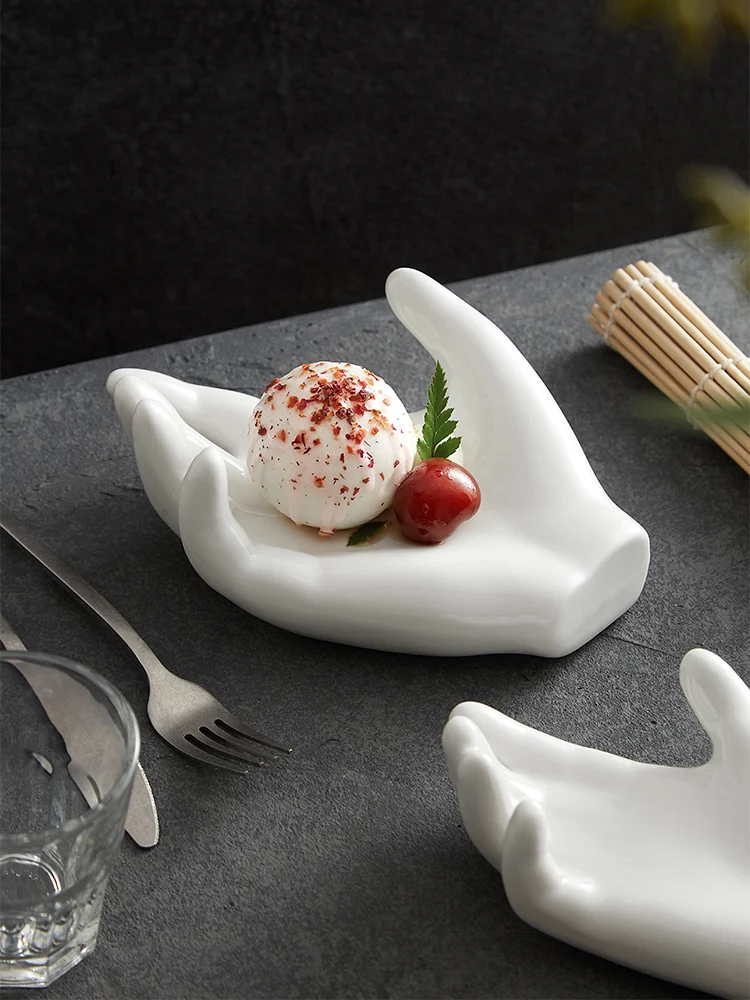 Pratos cerâmicos brancos criativos em forma de mão, pratos chineses em formato especial para hotel, clube especial, restaurante de alta qualidade, sobremesa, utensílios de mesa - Imagem 4