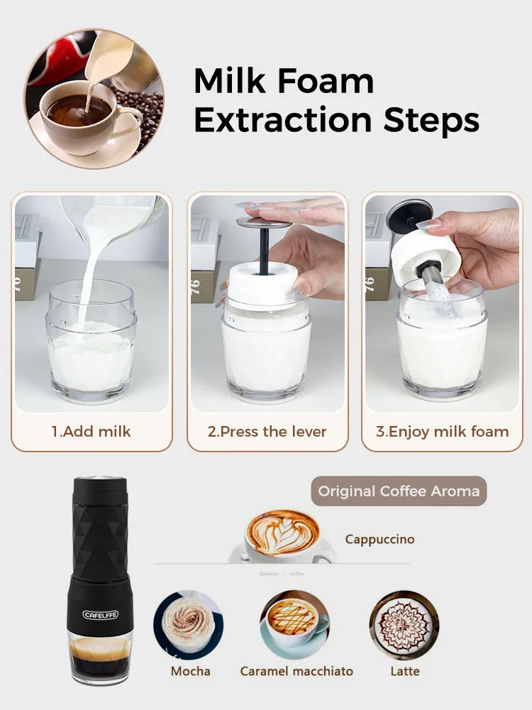 Cafelffe 3 em 1 máquina de café portátil água quente/fria manual máquina de café expresso para cápsula e imprensa mão moída brewer caminhadas viagem - Imagem 3