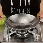 Frigideira de favo de mel de aço inoxidável, 29cm/11 polegadas, antiaderente com alça, resistente a arranhões, cozinhar macarrão, bife, mingau, ramen, 1 peça