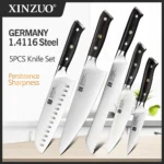 XINZUO-Conjunto De Facas De Aço Inoxidável, Chef, Utilitário De Pão, Santoku Petty Knives, Ebony Handle, Alemanha, 1.4116 Aço, Ferramentas de Cozinha, 1-5Pcs