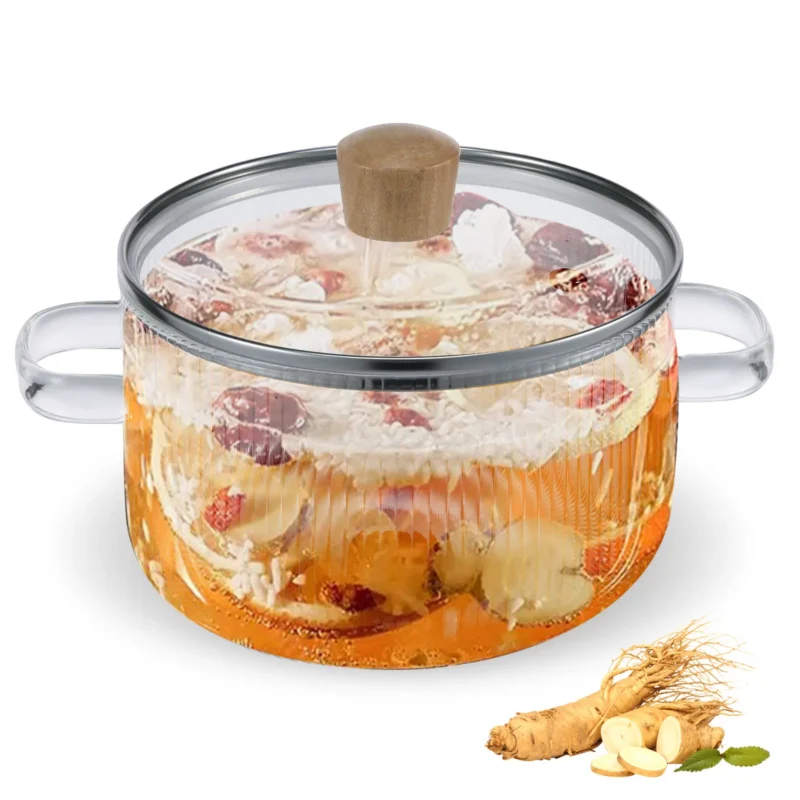 Panela de vidro transparente com tampa, 1,6l, resistente ao calor, panela de sopa de vidro com alças duplas, ferramentas de cozinha
