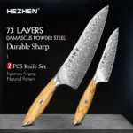 Hezhen conjunto de facas de cozinha afiadas, 1 peça ou 2 peças, 73 camadas de aço damasco em pó, núcleo de aço afiado, cabo de madeira de azeitona, caixa de presente