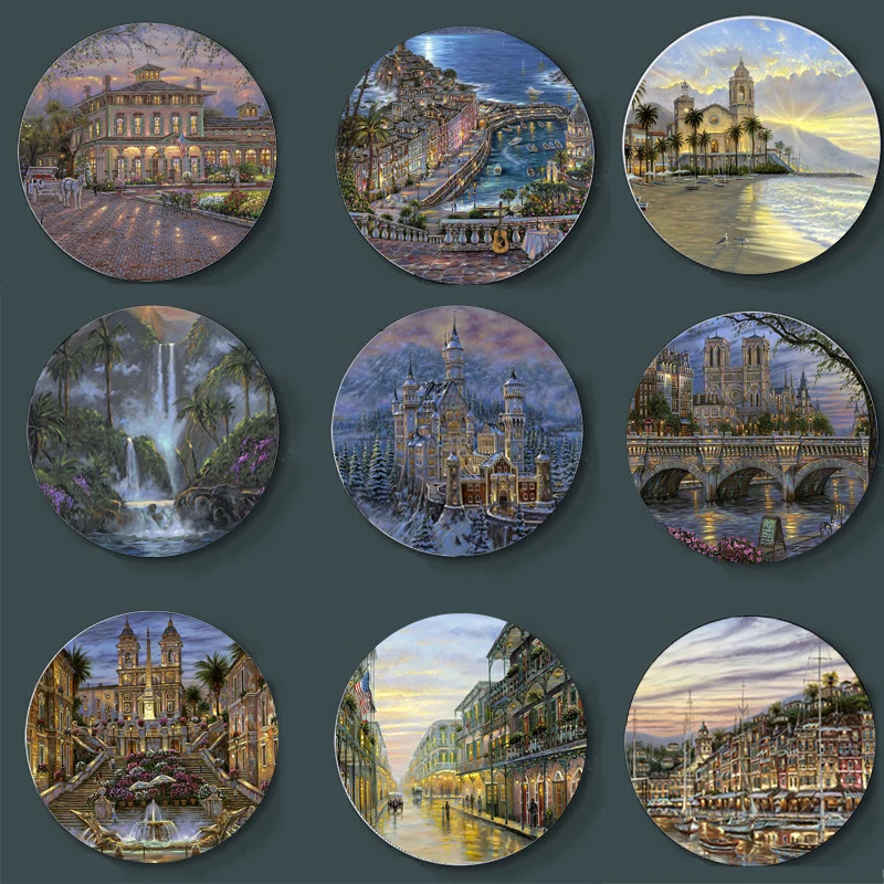 High-end cerâmica robert finale pintura placa de arte decoração para casa restaurante barra de fundo parede pendurado placa buliding decoração prato - Imagem 3