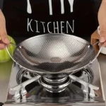 Frigideira de favo de mel de aço inoxidável, 29cm/11 polegadas, antiaderente com alça, resistente a arranhões, cozinhar macarrão, bife, mingau, ramen, 1 peça