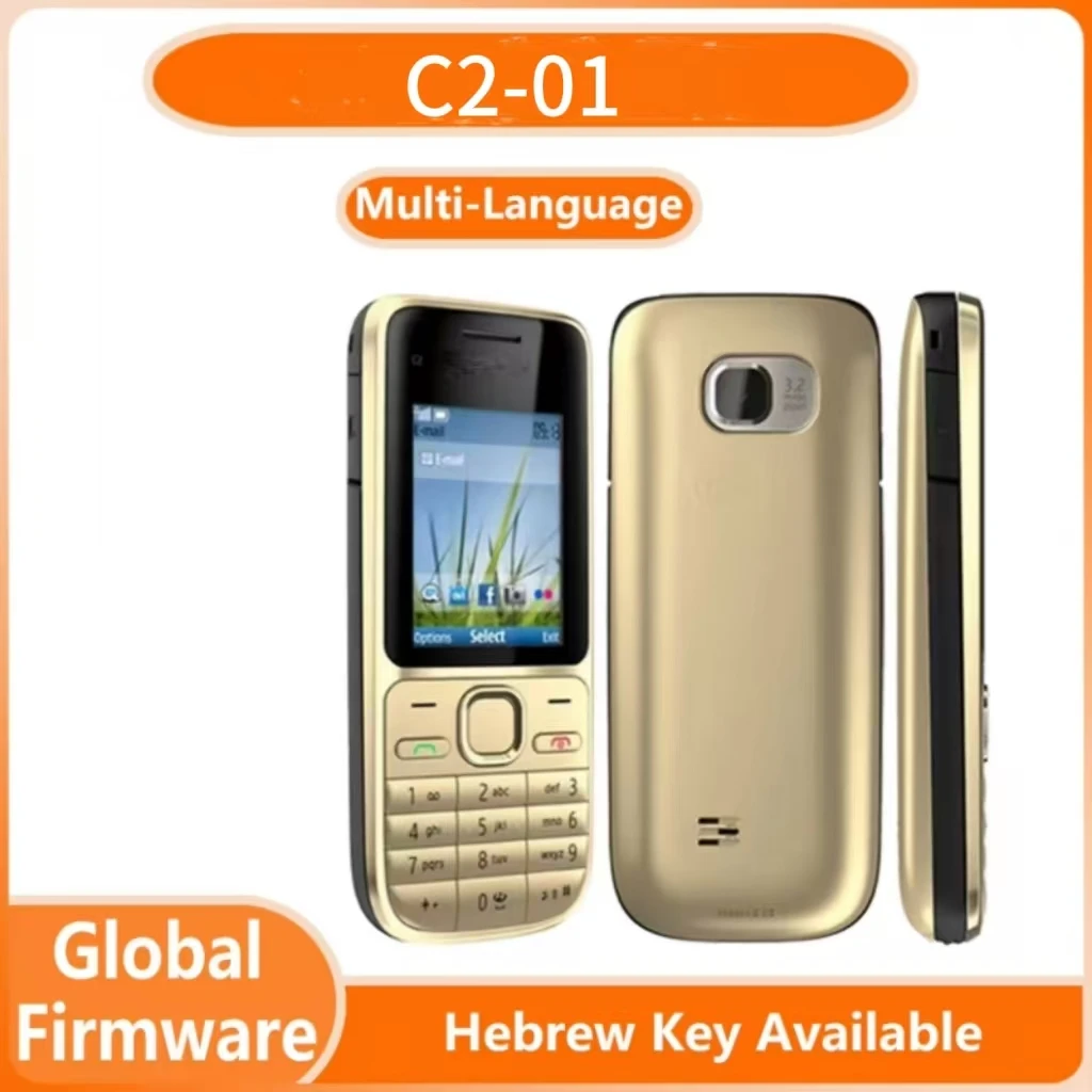 Finlândia fez C2 C2-01 GSM recurso telefone inglês e teclado hebraico desbloqueado 2G 3G celular usado