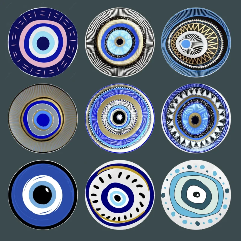 Turco Azul Evil Eye Cerâmica Parede Pendurado Placas, Artesanato, Ornamento para o Hotel Bar, Fundo Decorativo, Boa Sorte, Bênção Presente, 10"