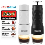 Cafelffe 3 em 1 máquina de café portátil água quente/fria manual máquina de café expresso para cápsula e imprensa mão moída brewer caminhadas viagem