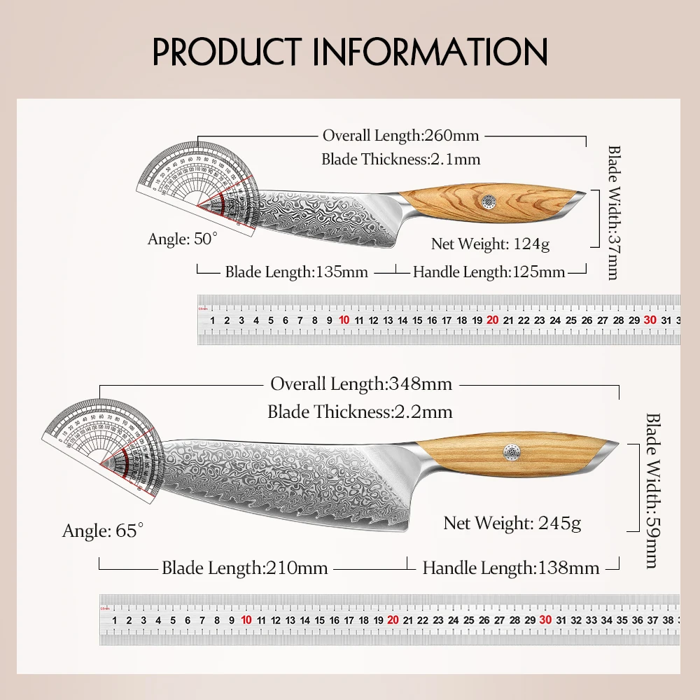 Hezhen conjunto de facas de cozinha afiadas, 1 peça ou 2 peças, 73 camadas de aço damasco em pó, núcleo de aço afiado, cabo de madeira de azeitona, caixa de presente - Imagem 2