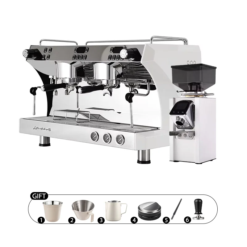 Máquina de café comercial CRM3120C Máquina de café de cabeça dupla, sistema multicaldeira independente, temperatura de extração ajustável