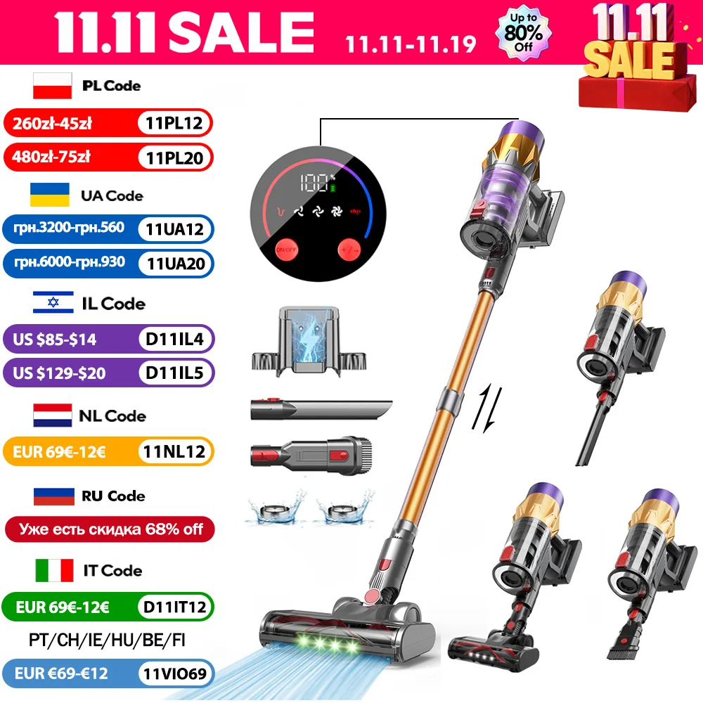 Armo V18 Aspirador de pó portátil 50kPa 550W Poder 6 em 1 Aspirador de pó sem fio Inteligente Home LED Display Handheld Sweeper Machine