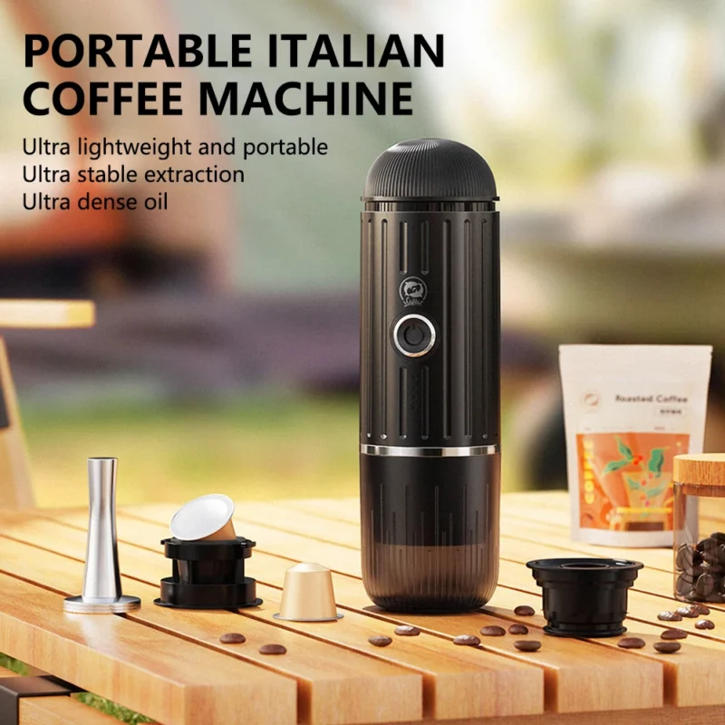 ICafilas ME2218 Mini 2 em 1 Máquina de café cápsula italiana Aquecimento e moagem totalmente automática portátil para esportes ao ar livre
