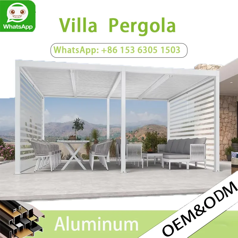 Pergola retrátil motorizada OneAlu, guarda-sol de alumínio à prova d'água com controle remoto para cobertura de jardim de pátio externo