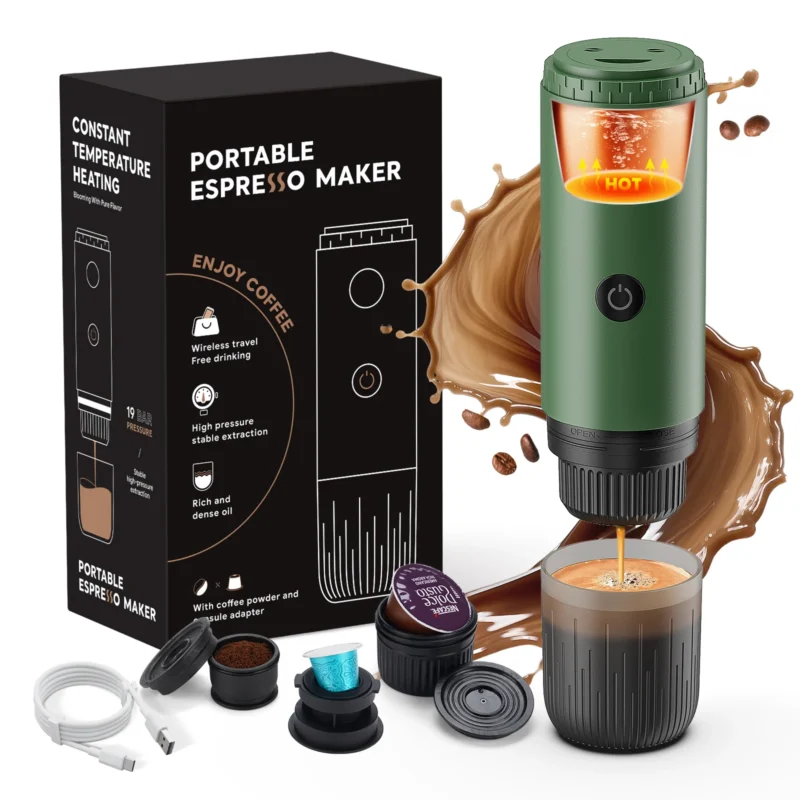 Máquina de café expresso portátil 3 em 1, cafeteira de viagem para acampamento, caminhadas, escritório, autoaquecimento com USB-C