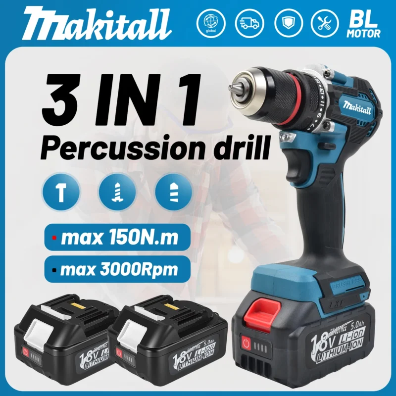 Ddf487 chave de fenda sem fio broca percussão elétrica velocidade variável sem escova impacto ferramentas elétricas broca para makita18vbattery pino