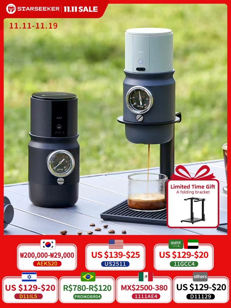 Starseeker super58 máquina de café expresso elétrica portátil viagem cafeteira para acampamento carro cafeteira com suporte USB-C adulteração