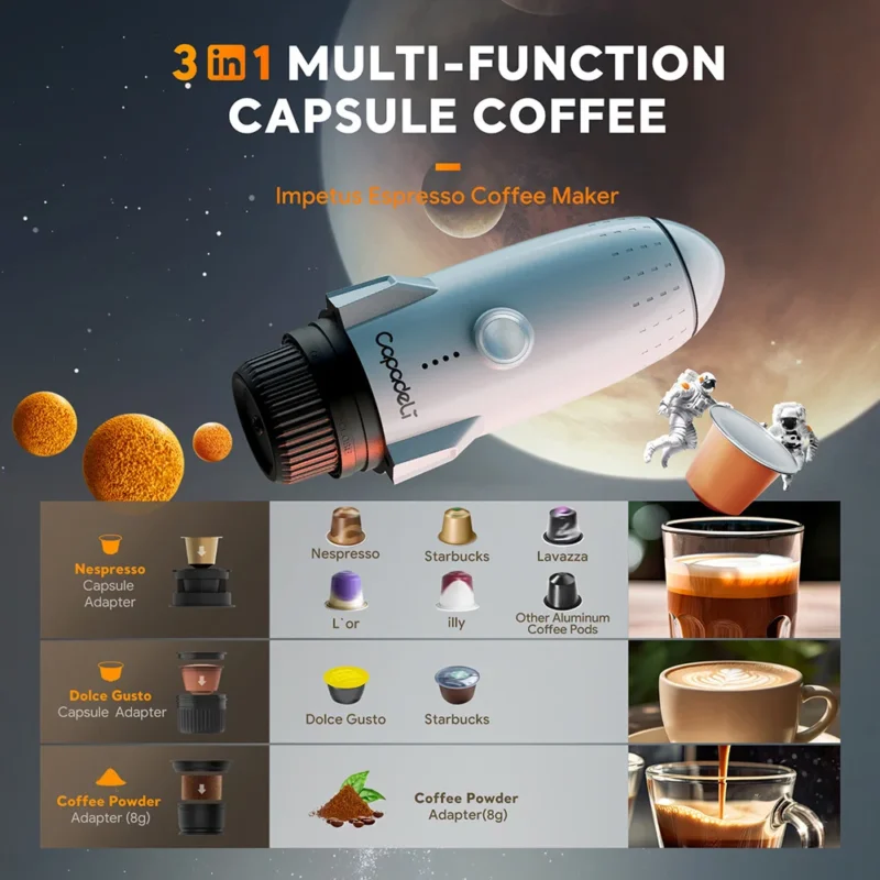 Novo 3 em 1 aquecimento sem fio portátil máquina de café expresso caber docle gusto nespresso pod café moído carro viagem cafeteira & titular
