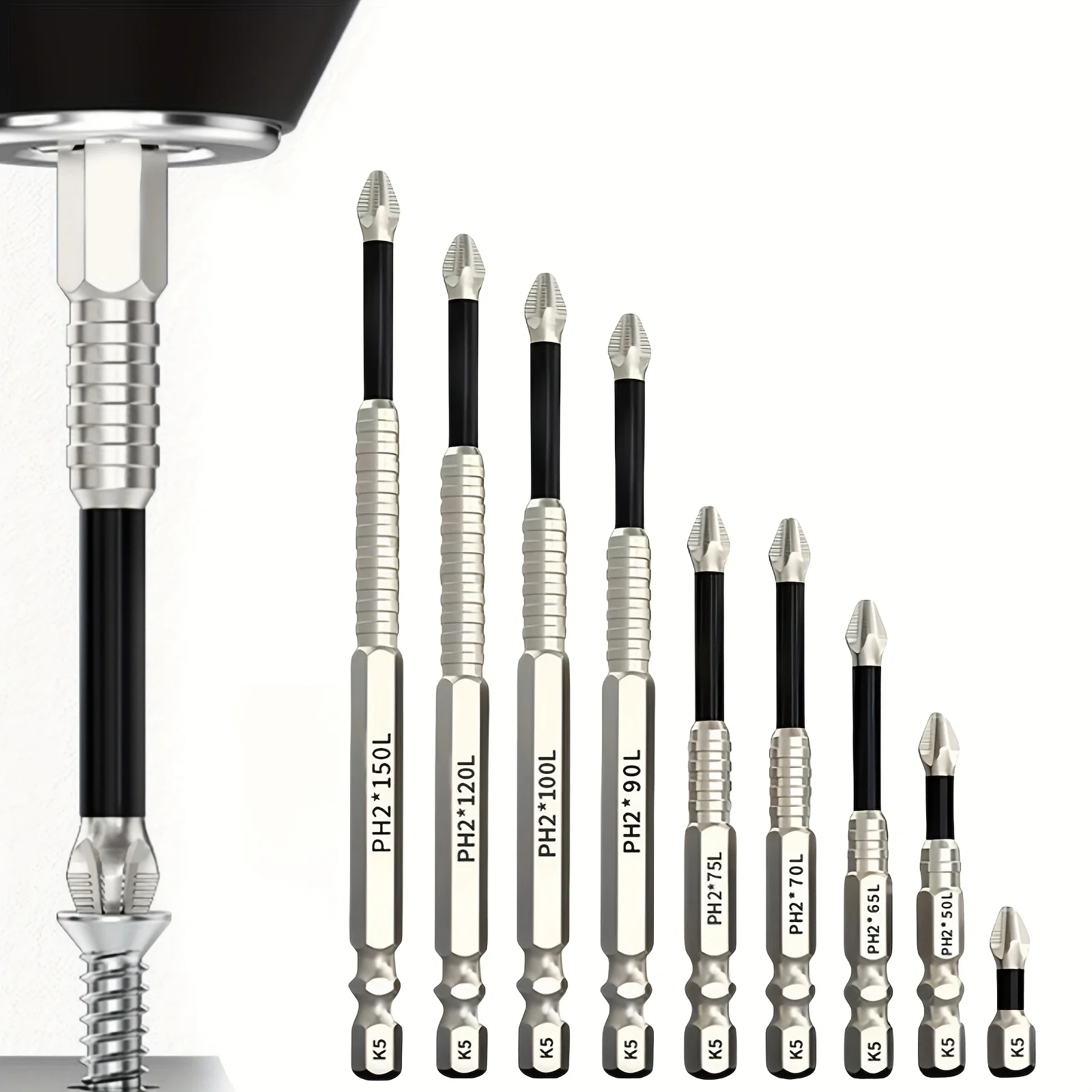 K5 antiderrapante de alta dureza bit s2 forte magnético 5a preto antiderrapante cabeça cruzada broca elétrica chave de fenda elétrica bit