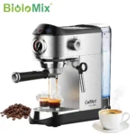 Máquina de café em pó semiautomática BioloMix de aço inoxidável de 20 barras, com varinha de espuma de vapor de leite, para café expresso, cappuccino