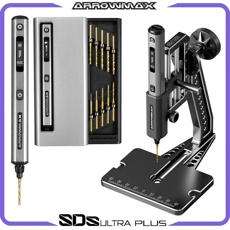 ARROWMAX Mini Furadeira Elétrica com Prensa de Mesa Kit de Broca de Mão Sem Fio para Artesanato Madeira Plástico Casa DIY SDS Ultra Plus