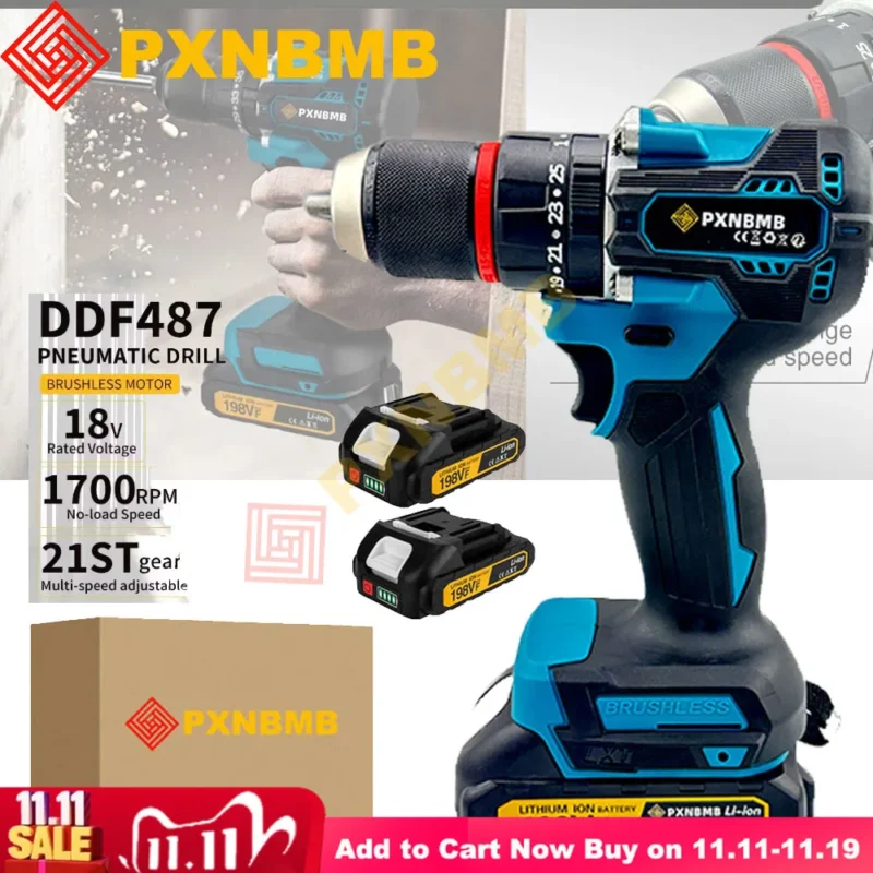 65N.m 13MM 35 + 3 Torque Brushless Furadeira de impacto elétrica Chave de fenda elétrica sem fio Ferramenta elétrica para Makita 18V Bateria Pin DIY