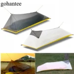 Tenda de acampamento ao ar livre ultraleve para 1 pessoa, 230g/260g, malha de verão 40d 210t, corpo interno de nylon, rede mosquiteira de ventilação, 3-4 estações