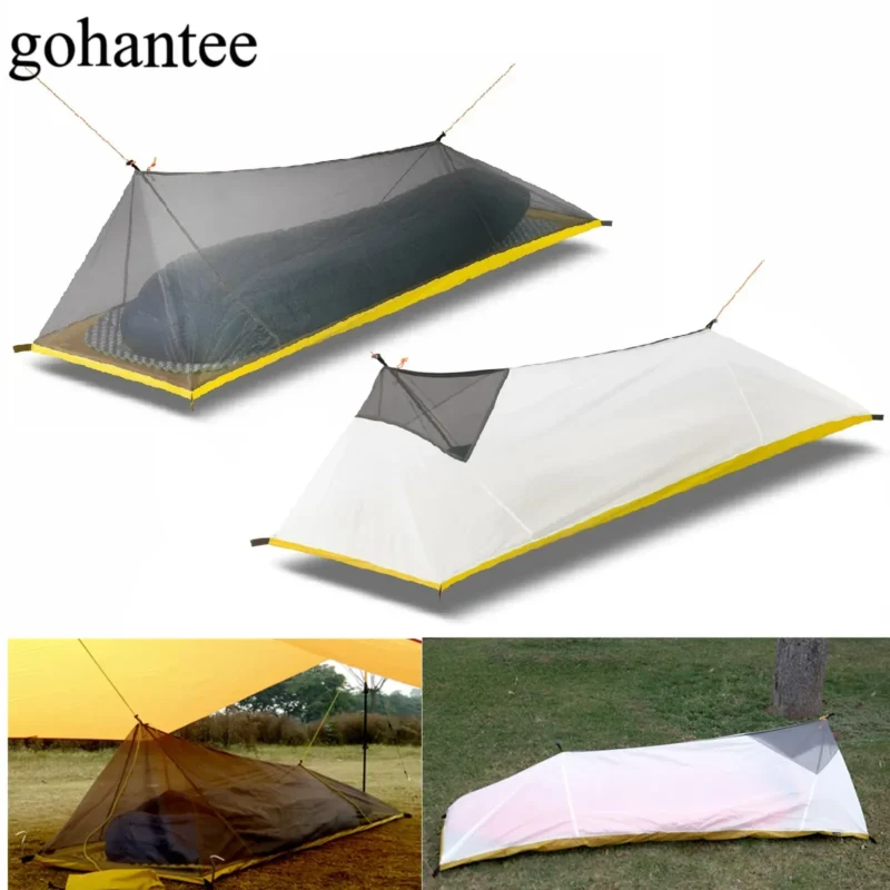 Tenda de acampamento ao ar livre ultraleve para 1 pessoa, 230g/260g, malha de verão 40d 210t, corpo interno de nylon, rede mosquiteira de ventilação, 3-4 estações