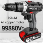 Furadeira elétrica sem fio de alta potência, chave de fenda elétrica, furadeira de impacto de alta potência, bateria de lítio, ferramenta, 12V, 16,8 V, 650W, 150N.m