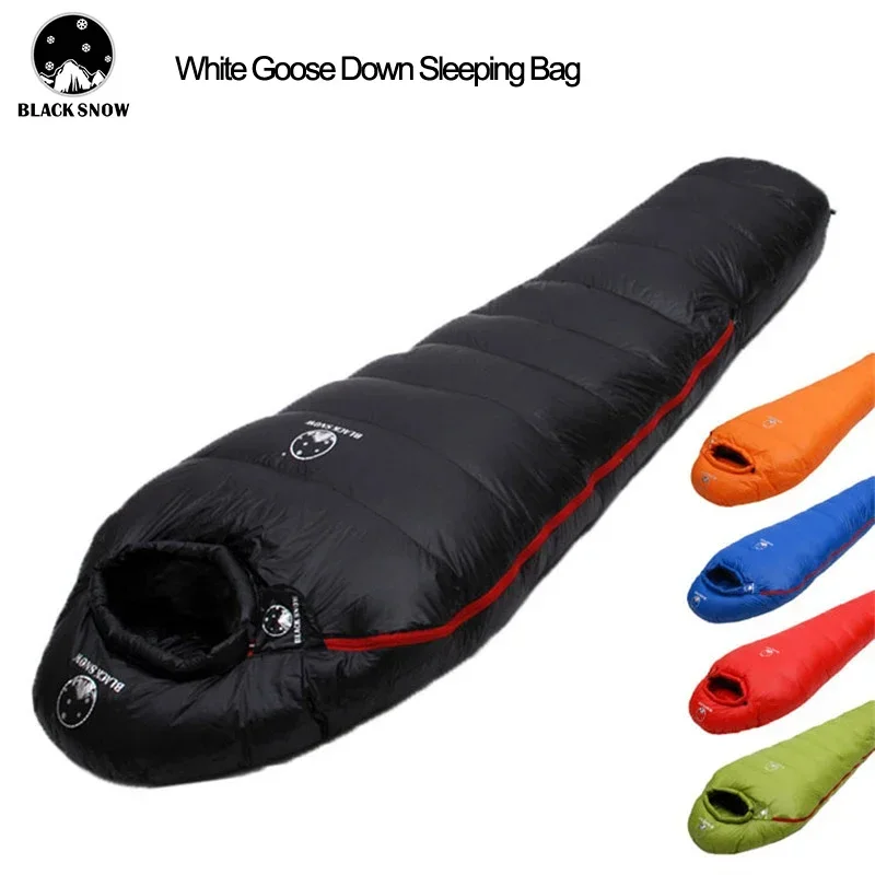 Saco de dormir estilo múmia adulto, muito quente, branco, cheio de penas de ganso, adequado para o inverno, térmico, 4 tipos de espessura, acampamento, viagem