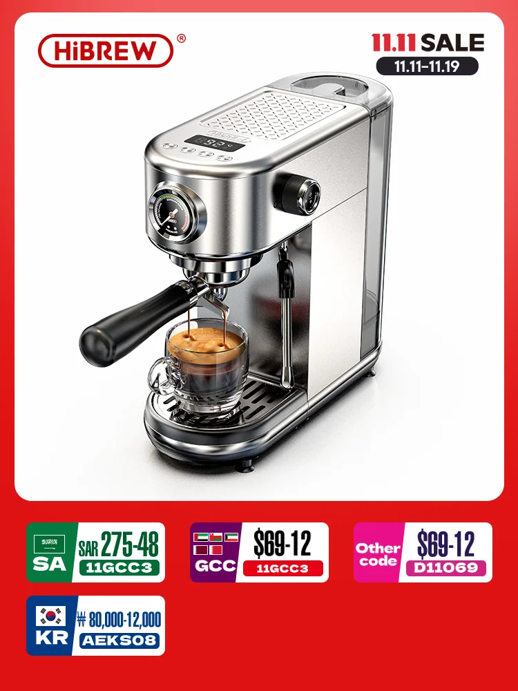 HiBREW 20Bar Máquina de café expresso semiautomática com temperatura ajustável fria/quente super fina cafeteira cappuccino H10B