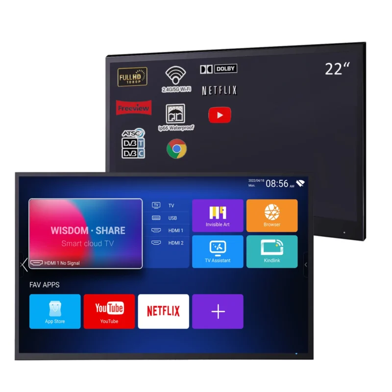 Souria 22.1 polegadas inteligente cor preta à prova dwaterproof água banheiro led tv para hotel de luxo spa cozinha tv bluetooth android novo