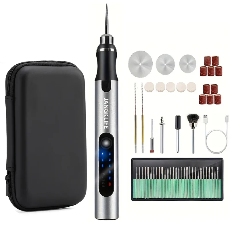 Shangklife kit de ferramentas rotativas sem fio usb, caneta de gravação em madeira, faça você mesmo para joias, metal, vidro, mini broca sem fio