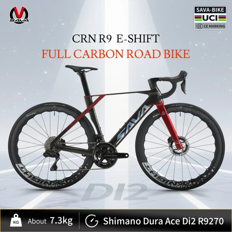 SAVA CRN R9 Bicicleta de estrada com mudança eletrônica de fibra de carbono ultraleve 7,3 kg equipada com kit SHIMANO DURA-ACE 9270 Di2