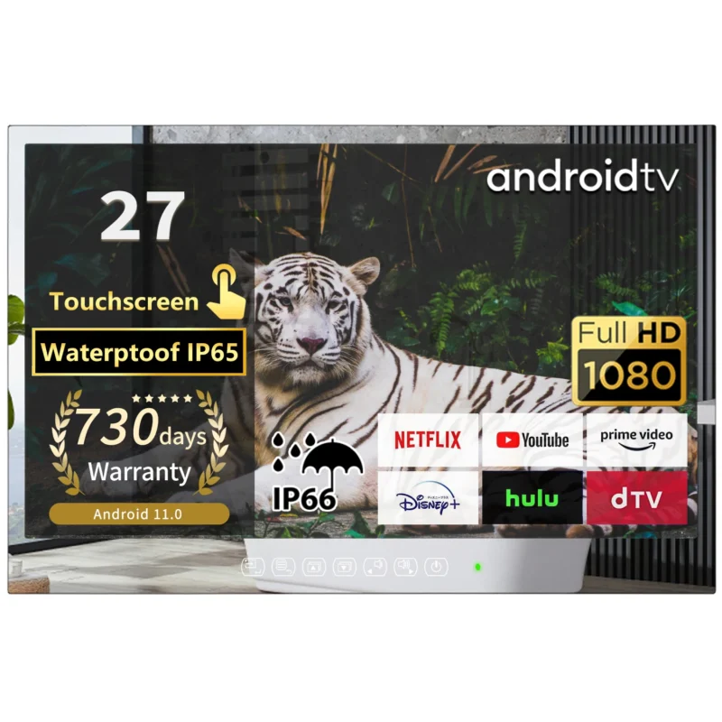 Soulaca 27 polegadas espelho inteligente tv à prova dwaterproof água 1080p hd touchscreen embutido wifi bluetooth android 11.0 novo modelo 2024 led mágico