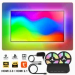 Luz de fundo led para tv ambiente inteligente, para 4k, hdmi 2.1, caixa de sincronização, kit de luzes de tira led, wi-fi, alexa, voz, google assistant, controle